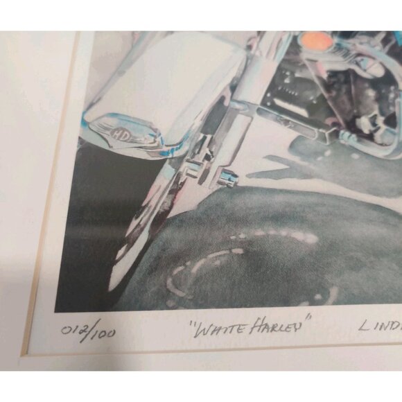 White Harley Art Print Linda Van Tassell Framed 14x11 Signed #12/100 9.75x7" - Picture 3 of 11